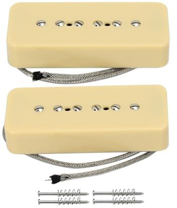 FLEOR Alnico-5 P90 Soap Bar Tonabnehmer Single-Coil-Tonabnehmer Hals- und Steg-Pickup-Set für LP/SG E-Gitarre, Creme