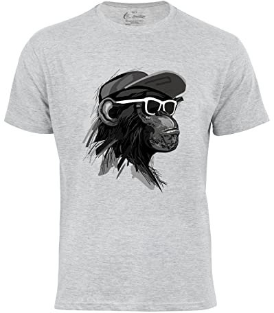 Herren T-Shirt Cool Monkey mit Brille, Shirt mit Affendruck, grau, Gr. M