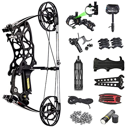 HNZMDY 17 Zoll Bogenschießen Compoundbogen Set Doppelzweck Katapult Stahlkugel Bogen 35-70lbs Verstellbarer Sportbogen Jagdbogen für Erwachsene Linke und Rechte Hand (Bogen Set)