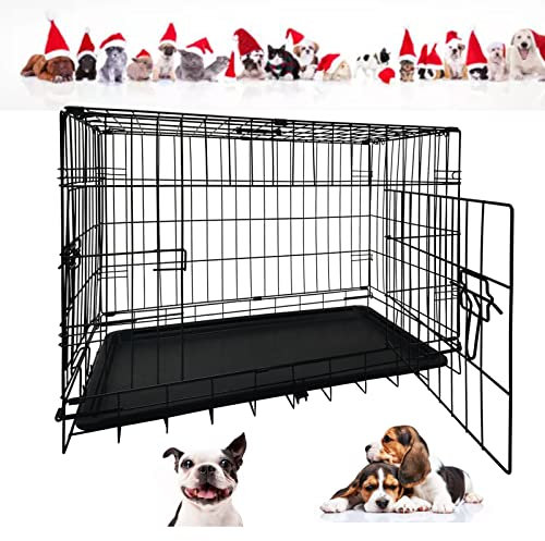 20 Inches Folding Dog Cage Crate, Indoor Rabbit Cages Portable Small Travel Dog Pen with 1 Front Doors & Sliding Locks with Non-Chew Resistant Plastic Base Tray & Carry Handle for Car