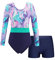 iEFiEL Mädchen Einhörner Turnanzug Langarm Glänzend Gymnastik Kleidung Set Muster Ballett Trikotanzug Tanzkostüme Langarmbody mit Shorts Xb Grün 146-152