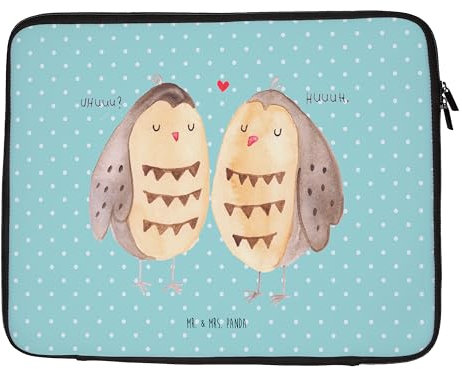 Mr. & Mrs. Panda 27 x 36 cm Notebook Tasche Eulen Liebe - Geschenk, Computertasche, Notebook-Reisehülle, Eule Deko, Notebook-Tasche, Notebook Schutz,