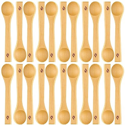Golden Nature - Bamboo Spoon Set - 10 Pc - Small Kitchen Teaspoons - Tiny Wooden Spoons for Sugar, Spices, Seasoning, Coffee, Jam, Herbs, Honey & Dessert