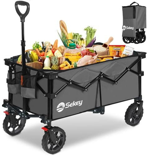 Sekey XL Bollerwagen Faltbar 150L 150KG mit Bremsen, Faltbarer Bollerwagen Handwagen Geländereifen, Zusammenfaltbar aus 4 Richtungen, Verstellbarer Handgriff, XL-G 4014, Anthrazit