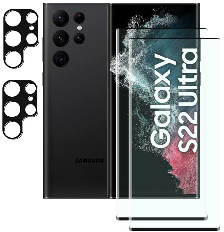 YISPIRIN 2+2 Verre Trempé pour Samsung Galaxy S22 Ultra 5G, 2 Pièces Vitre Protection Écran et 2 Pièces Caméra Arrière Protecteur, Dureté 9H Protecteur D'écran pou S22 Ultra