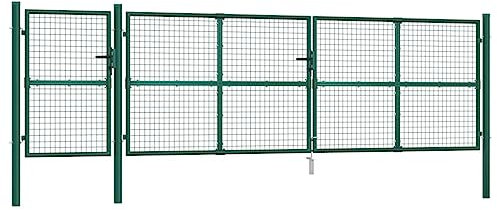 vidaXL Puerta de malla de jardín acero galvanizado verde 500x175 cm, puerta de exterior, puerta de jardín de acero, puerta de jardín trasera