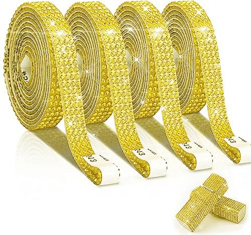 EANLOLY 4 Rollen Kristall Strasssteine Strassband Bling Harz Diamant Band Selbstklebendes Selbstklebend aufkleber Strass für Handwerk, DIY Party Hochzeit Dekoration (Lemon Yellow)
