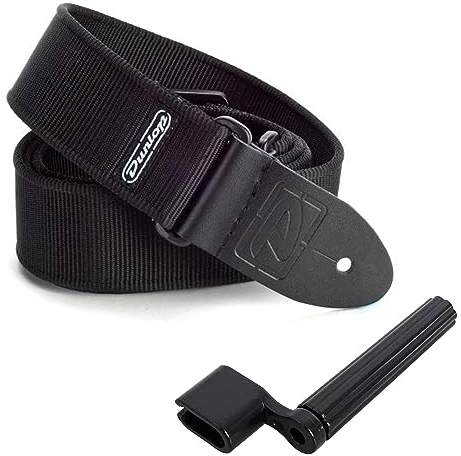 Dunlop D38-09BK verstellbarer Gitarrengurt Strap extra lang + keepdrum Saitenkurbel