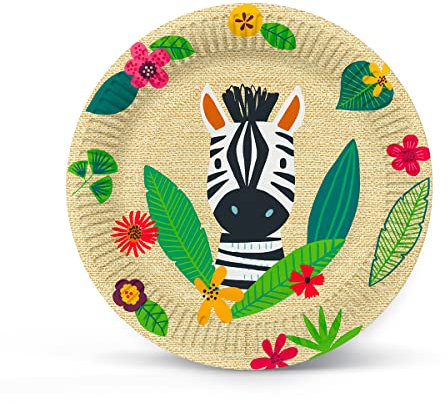 PAW - Piatti Carta Compleanno (23 cm) I 10 Pezzi I Piatti Usa e Getta - Animali, Verde, Rosso I Piatti di Carta per Feste, Vacanze, Matrimoni I 100% Biodegradabile I Colore: Jungle Friends