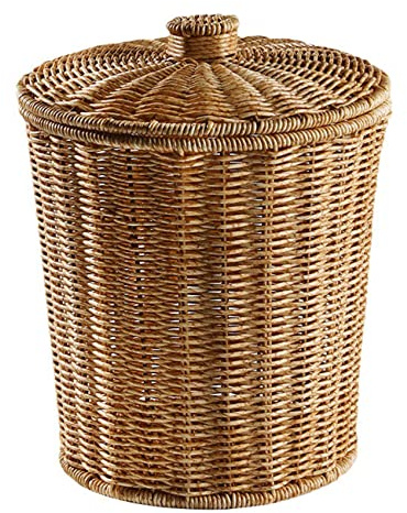 FYOBOT Poubelle Ronde en Osier Marron avec Couvercle Jardinière