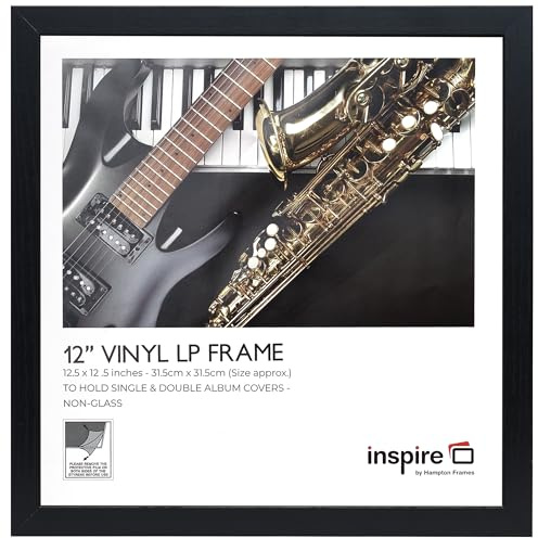 inspire by Hampton Frames | LP-Album Rahmen | Schwarz, MDF-Holzoptik, Acryl-Front, 31,5 x 31,5 cm | Wandmontage, Halteklammern, Quer- & Hochformat | Präsentiert Schallplatten stilvoll