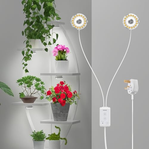 SANSI Puck Grow Light for Indoor Plants, 150W Equivalent 2-Head 4000K Sunlike Full Spectrum LED Plant Lamp with Timer 4H/8H/12H for Seedlings Flowers Succulents - White
