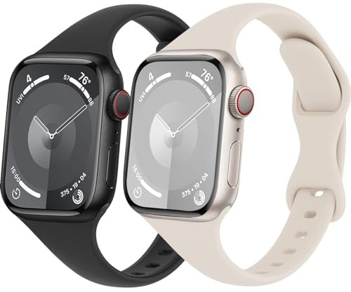 Schlank Sportarmband für Apple Watch Armband 40mm 41mm 44mm 45mm Ultra/2 49mm iWatch Armbänder 38mm 42mm 46mm Herren/Damen,Dünn Weich Silikon Band für Apfelband Series 10 9 8 7 6 5 4 3 2 Se 2nd