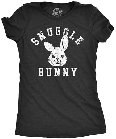 Womens Cute T Shirts Snuggle Bunny Easter Sunday Graphic Tee for Ladies Funny T Shirts Cool Animal Top Women's Novelty Tees Black - L