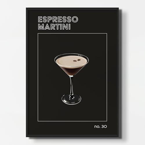 NEUBACH HOME - Cocktail Poster Espresso Martini DIN A2 - Wandbilder für Schlafzimmer Wohnzimmer Küche als Deko Zubehör - schwarz modern aesthetic - MIT Bilderrahmen