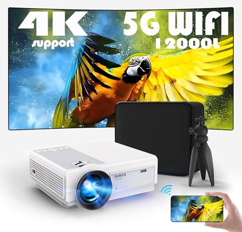 Mini Beamer, Sunys Full HD 12000 L Native 1080P Beamer 4K 5G WiFi Bluetooth LED Beamer 200 Display Video Beamer mit Eingebaute Android OS 11.0, Kompatibel mit iOS/Android/Fire Stick/HDMI/USB