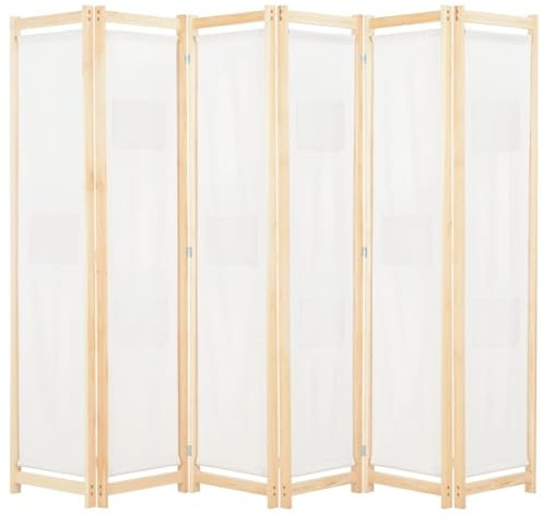 6-teiliger Raumteiler, Chaduof Trennwand, Paravent, Sichtschutz, Sichtschutzwand, Stellwand, Room Divider, Cremeweiß 240 x 170 x 4 cm Stoff