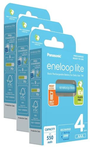 Eneloop Lite Lot de 3 x 4 Piles Rechargeables AAA/HR03/Micro 550mAh NI-MH