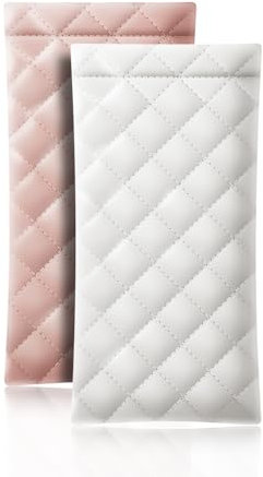 HKzzy Leather Eyeglass Cases 2 Pack Portable Sunglasses Cases Squeeze Top PU Glasses Pouch Travel Soft Trinket Organizer Bags (White Pink)