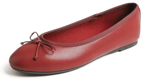 Feversole Women's Fashion Round Toe Ballet Flat,Bailarina Punta Redonda para Mujer Piel Vegana napa roja Retro 39 EU