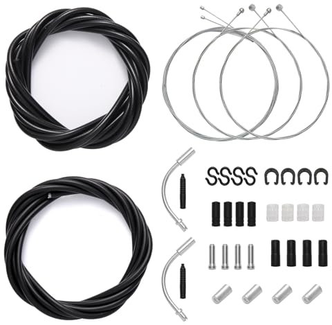 Universal Bike Brake Cable and Shift Derailleur Cable Bike Cable Housing Kit, Standard Bicycle Transmission Line with Bike Cable End Caps O-Rings, for Front and Rear Mountain MTB Road Bike Repair