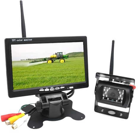Pardarsey Verbesserte kabellose Rückfahrkamera mit 17,8 cm (7 Zoll) LCD-Display für Müllwagen, Kran, Bulldozer, Kombination, Baumwollpicker, Traktor, Bagger, kabellose Rückfahrkamera