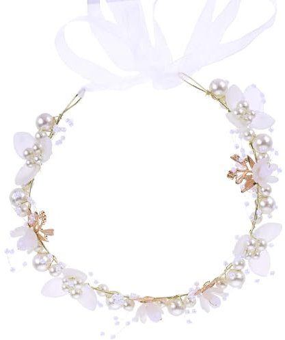Haarschmuck Hochzeit Haarkranz Perle Haarschmuck Kopfschmuck Hochzeit Kommunion Mädchen Haarkranz für Hochzeit Braut Brautjungfer Damen Mädche Blumenmädchen, Durchmesser 17cm Weiß