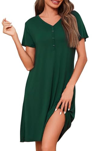 Uniexcosm Chemise De Nuit Maternité Accouchement Femme Boutonnée Devant Pyjama De Maternité pour Femme Enceinte Col en V Robe De Nuit Femme Enceinte Vert Foncé 3XL