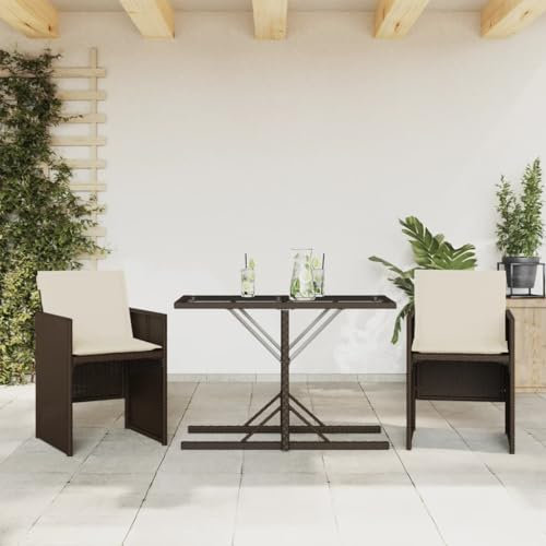 KATERYY 3-TLG. Bistro-Set mit Kissen Braun Poly Rattan,Bequemes BistroSet aus Polyrattan mit klappbaren Stühlen für Balkon und Garten