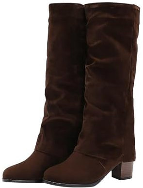 Generico Stivali Gamba Larga 50 Cm Stivali Donna Stivali al polpaccio medio da donna Stivali invernali natalizia per donna con tacco largo al polpaccio Scarpe da Dottor Donna Platform (Brown, 38)