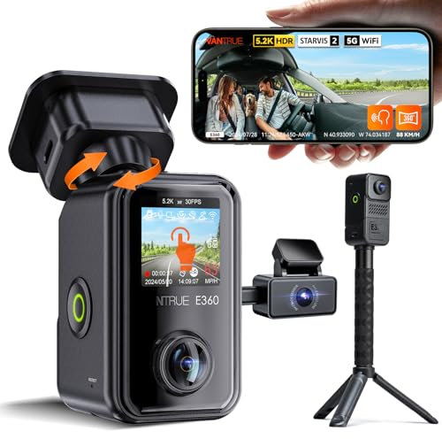 VANTRUE E360 ACE 5.2K Dash Cam Panoramic, 3 Channel Dashcam Wide Angle 210°, Dash Camera 1944P+1944P+1080P Front Rear inside, STARVIS 2, Night Vision, 5G WiFi GPS, HDR, 24H Parking Mode, Support 512GB