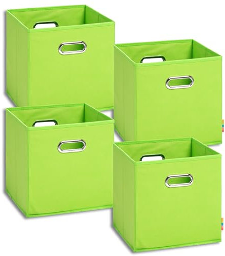 Storanda | 4er Set Aufbewahrungsbox 28x28x28 cm | Beiseitig Breite Griffe | Stabil & Faltbar | Regalbox für Würfelregal | Apfelgrün