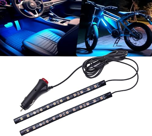 Biqiure 2PCS LED Voiture Interieur Flexible Bande Lumière 12V 22,5cm Éclairage Intérieur de Voiture Néon Bande Lumineuse de Musique avec Prise Allume-Cigare (Bleu Clair)