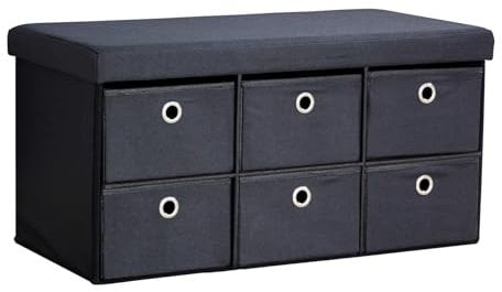 Home Source Folding Ottoman 6 Drawer Teddy Boucle Fabric Storage Chest, Cream, 76cm