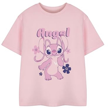 Disney Lilo & Stitch Girls Pink Short Sleeved T-Shirt | Angel Graphic Tee for Kids | Cute Stitch Character Top | Cartoon Movie Apparel for Girls & Toddlers