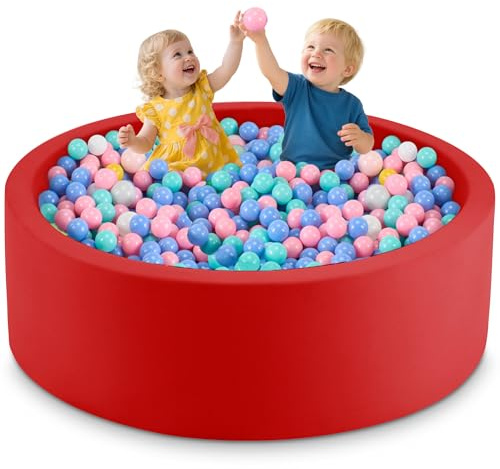 Aunekiv Bällebad für Baby ab 1 Jahr, Rundes Weiches Schaumstoff-Bällebad ohne Bälle, 120x40 cm Bällepool Spielzeug für Kleinkinder, Rot