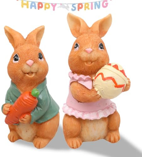 XLZJYIJ Osterhasen Figuren, 2 Stück Harz Osterhase, Hase Figuren, Hasen Deko Figur, Osterhasen Deko, Osterhasen-Paar für Ostern Tisch Garten ​Frühling Deko