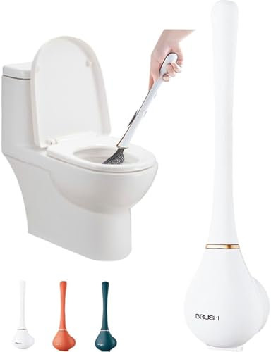 Silicone Toilet Brush, Silicone Toilet Wand Bowl Brush and Holder Cleaning Set, Long Handle Scrubber Brushes, Wall Mounted Rubber Bathroom Toilet Scrubber Bowl Cleaner Brushes with Dispenser (White)