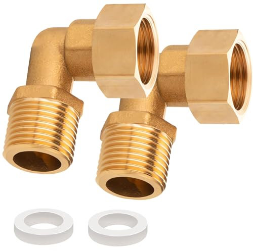 2 Stück Messing Beweglich Verschraubung, 1/2 Zoll AG x 1/2 Zoll IG – DN15 90-Grad-Winkel für Wasserinstallationen, Zentralheizungssysteme, Winkelverschraubung für Sanitärzubehör
