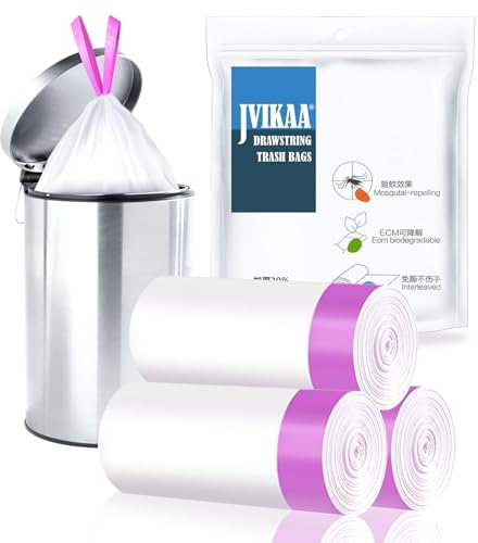 JVIKAA 10L Heavy Duty Bin Liners - Biodegradable, Drawstring & Anti-Leak Rubbish Bags with Scented | Puncture-Resistant Recycled Plastic for Kitchen, Office, Garden Waste | 51 Pack (Odour Control)