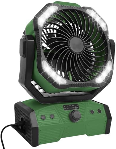 ELZO 30000mAh Camping Ventilator, Wiederaufladbarer Tischventilator USB Ventilator mit LED Licht & Haken, 270° Drehung mit Fernbedienung, Clip Fan für Outdoor Camping Stromausfall Angeln Hurricane