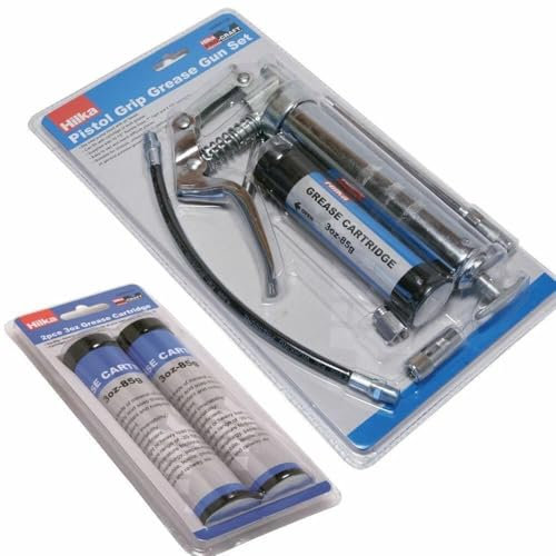 Bargain Crown Manual Grease Gun Set with 3 Cartridges - Pistol Grip Greaser with Flexible & Rigid Hoses - 3oz/85g Capacity - Ideal for Automotive, Machinery & DIY Lubrication (UK)