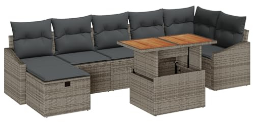 vidaXL Garten-Sofa-Set mit Kissen mit Speicher 8 pcs Grau Poly Rattan, Garten und Terrasse, modernes Set, verstellbare Füße, Outdoor-Sofa, modulare Sitzgelegenheit, wetterfestes Lounge