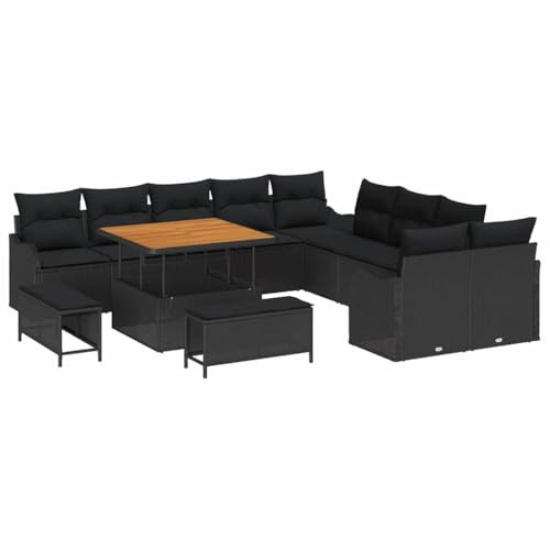 vidaXL Garten-Sofa-Set mit Kissen 13 pcs Schwarz 100 x 100 x 71 cm, Garten und Terrasse, modernes Loungemöbel, verstellbare Füße, Flexible Sitzgelegenheit für entspannte Stunden
