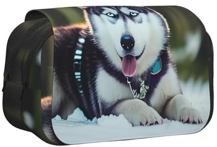 MDATT Federmäppchen mit Husky-Motiv, für Erwachsene, langlebige Stift-Tragetasche, Schwarz , Einheitsgröße, Taschen-Organizer