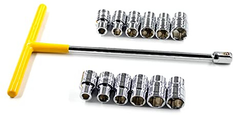 T-Handle Wrench with 8-19mm 1/2T Socket Tool Set Easily Access Tight Spaces 8/9/10/11/12/13/14/15/16/17/18/ 19mm T-Handle Design for Increased Durability