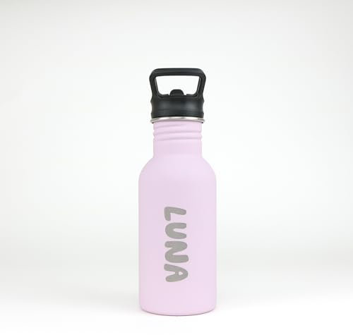 cribstar Botella de agua de acero inoxidable grabada personalizada, botella de agua con pajilla, ligera, para niños y niños pequeños, botella escolar (lila polvoriento)