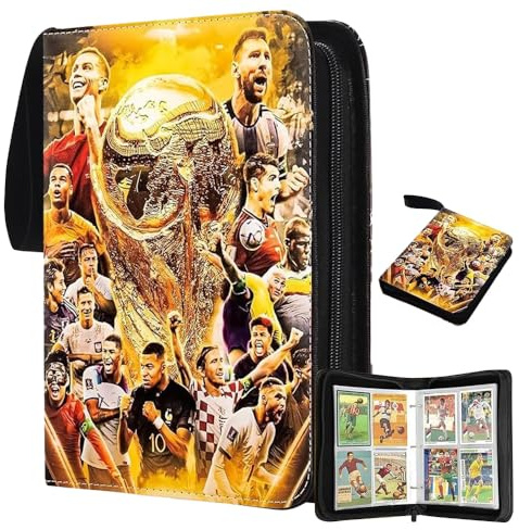 SKIKHN Football Card Holder, Football Trading Cards Album, Zip Trading Card Binder 4 Pocket, Card Binder with Removable Sleeves for Trading Cards, Game Cards