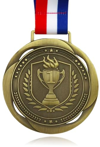 YUJUE First Place Medal, Large Medal - 3.34Inch Wide - GOlympic Style Winner Medals Gold & Stripes Neck Ribbon - Perfect for Any Competition, Coaches, Students, Athletes and Academics