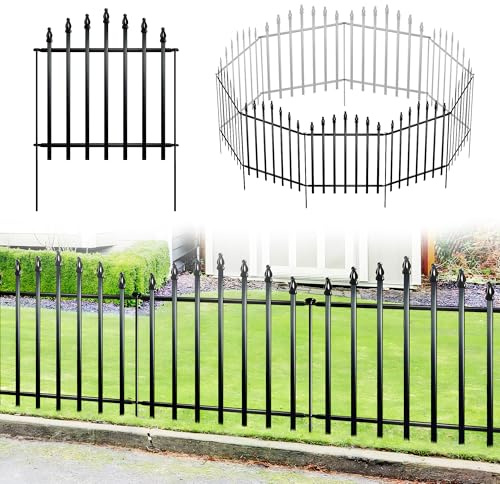 Thealyn No Dig Garden Fence Panels, 65cm H x 60cm W, 5 Metal Panels (Total 3m), Garden Border Edging with Stakes for Lawn, Path & Flower Beds, Helps Deter Pets